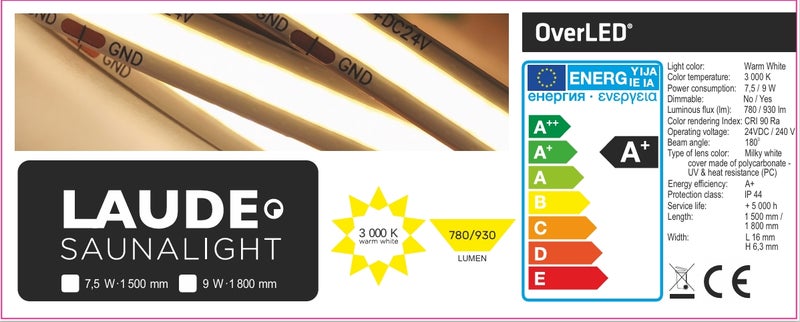 Uutuus OverLED LAUDE COB LED 180 cm  9W 830lm 2700K 24V